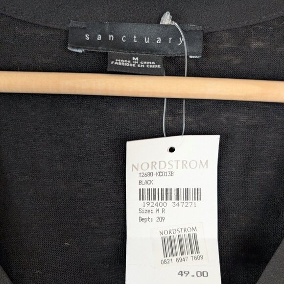 NWT Sanctuary Black Linen Relaxed Fit V-Neck Tee Casual‎ Comfy Minimal Layer M - Picture 6 of 8